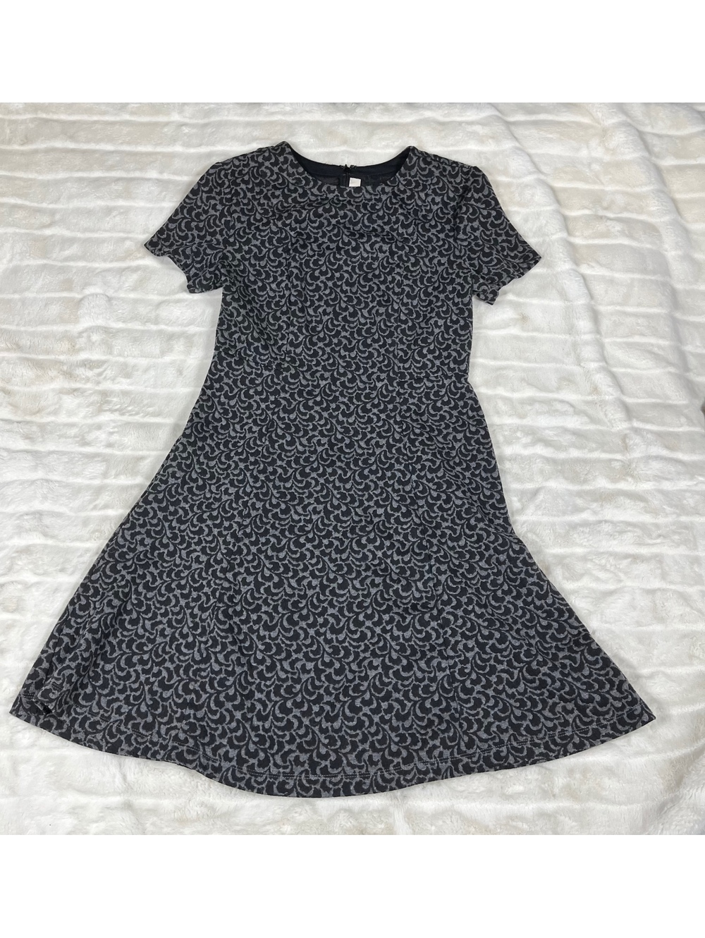 LOFT Womens 4 Grey Black Textured Fit Flare Fall Winter Office Work Preppy Dress